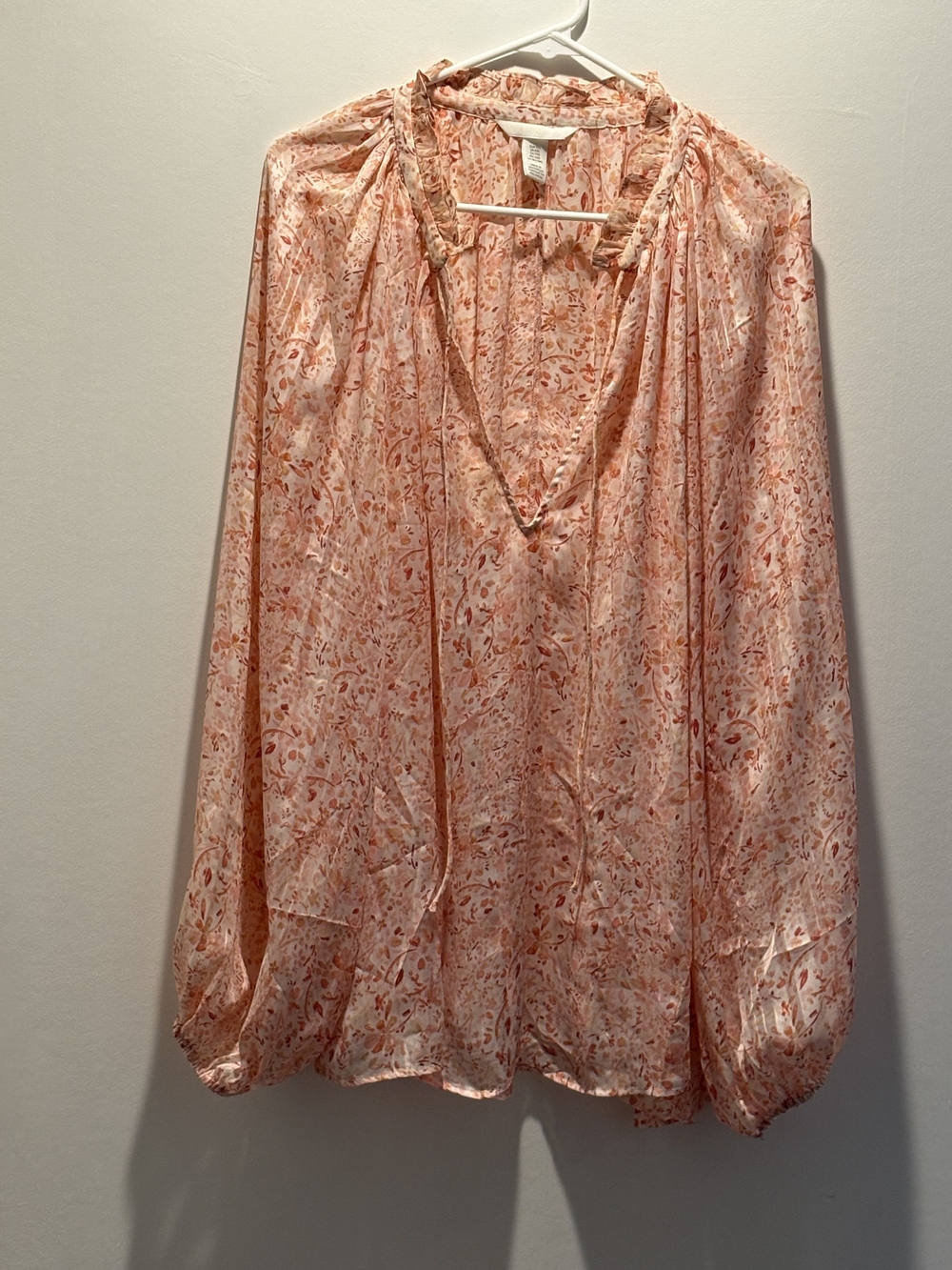 H&M Peach Floral V-Neck Ruffle-Trim Blouse